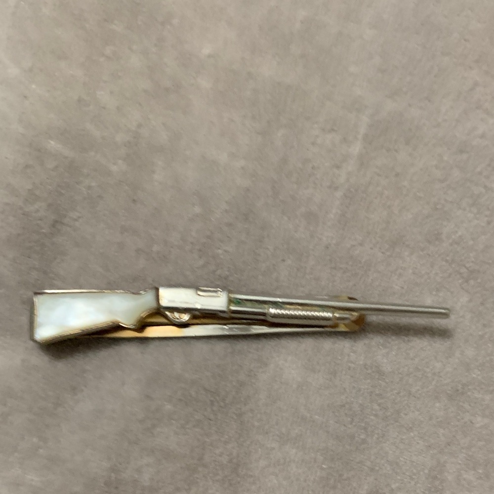 SWANK Vintage silver tone mother of pearl inlay Shotgun Money Clip/ tie tack